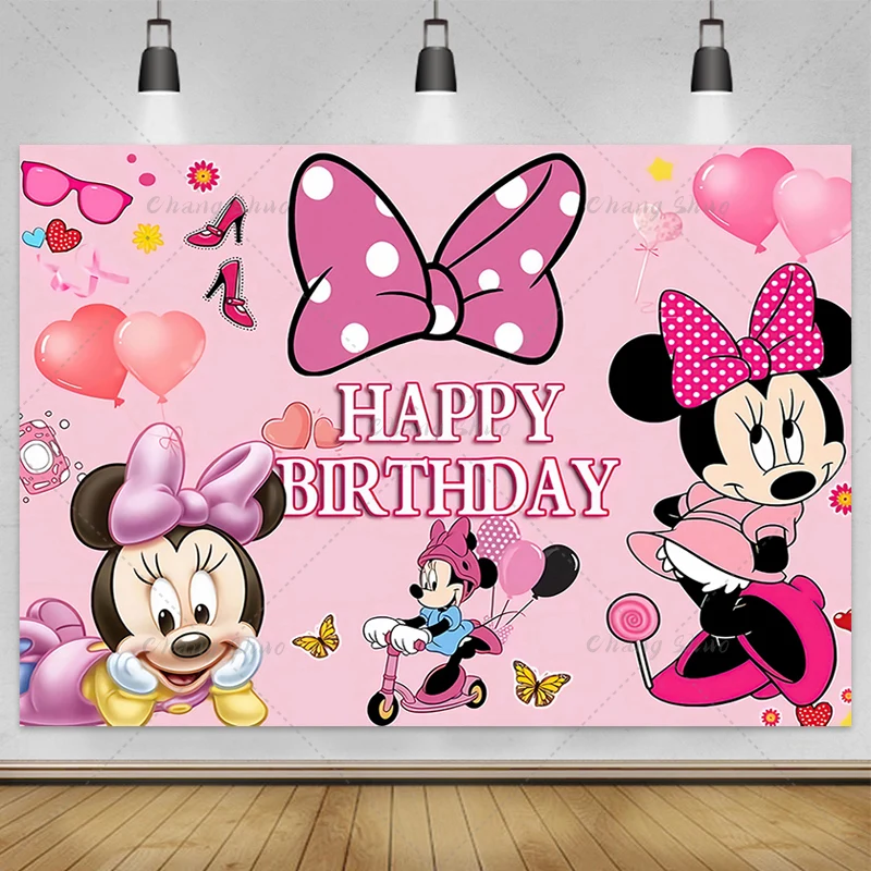 Customizable Minnie Mouse Photography Backgrounds Vinyl Cloth Photo Shootings Backdrops for Kid Baby Birthday Party Photo Studio