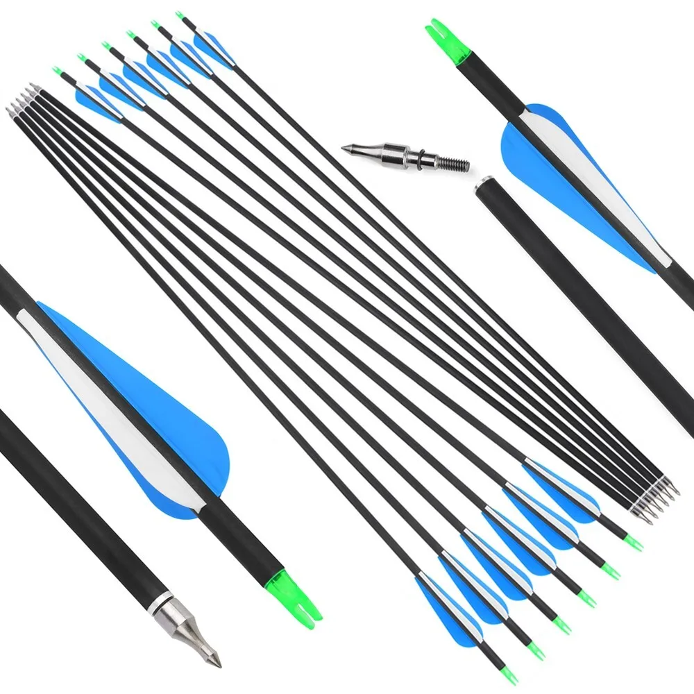 

6/12/24 шт., смешанная карбоновая стрела, позвоночник, 500, охотничья стрела, 3-дюймовое резиновое перо, 100-зернистая точка мишени, лук для стрельбы из лука, стрелы для стрельбы из лука