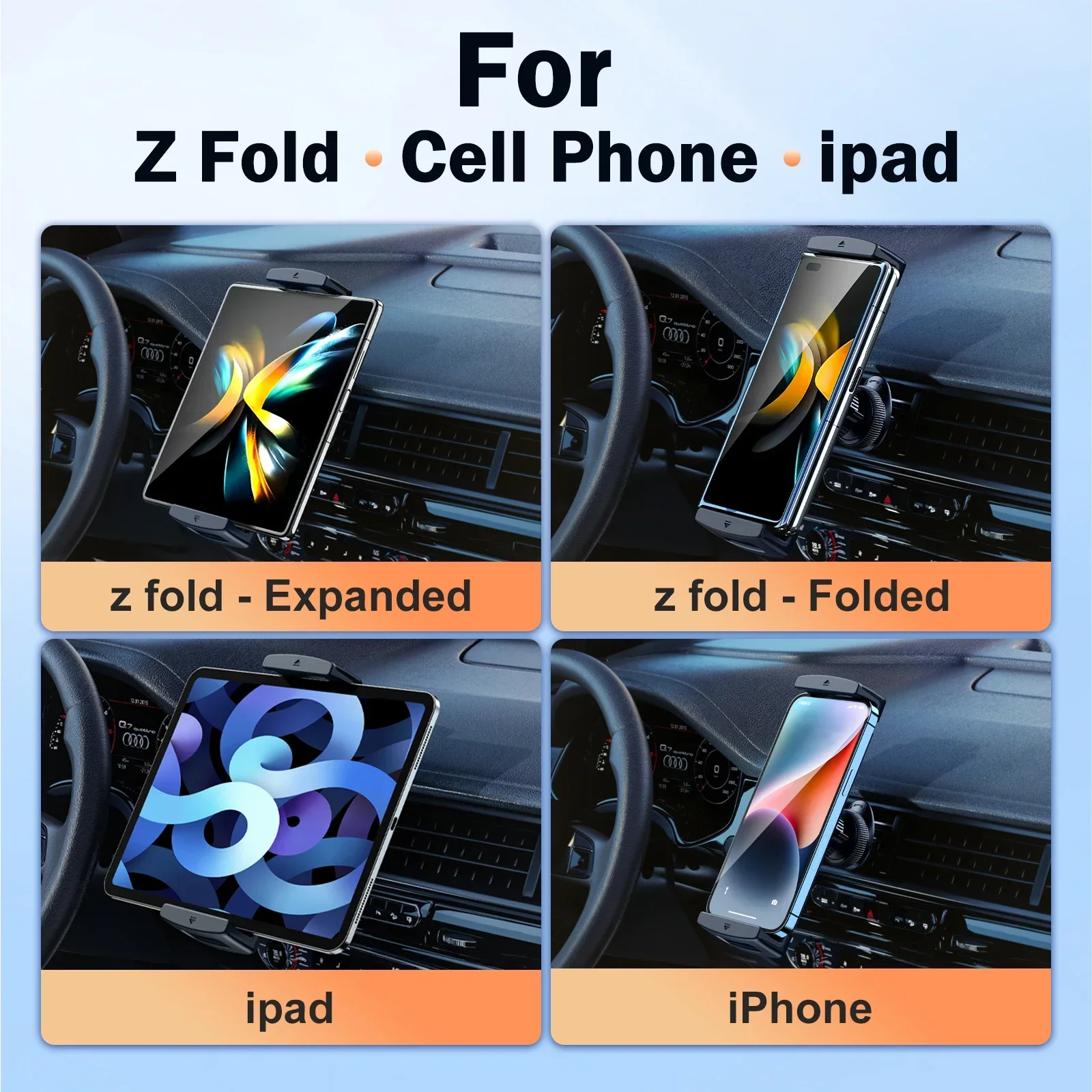 Oatsbasf 車載ホルダー エアベント用 ハンズフリータブレットスタンド Z Fold対応 スマホパッドマウント 車載アクセサリー 4.7～12.9インチデバイス用