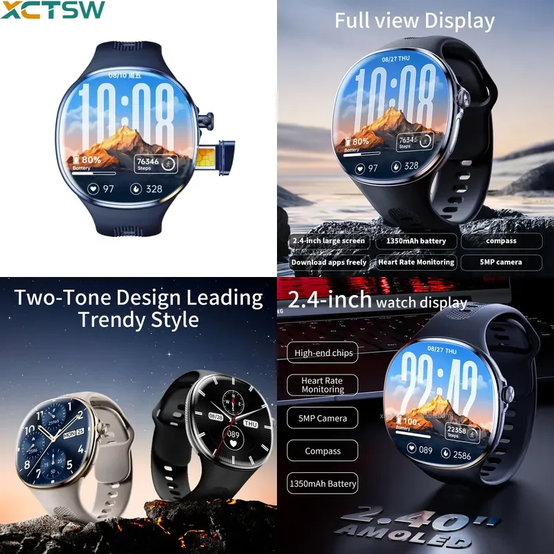 for M100 4G SIM Smartwatch 5MP Camera 2.4 Inch AMOLED 3+32GB Android GPS Watch Heart Rate Health Fitness Gaming Full Netcom