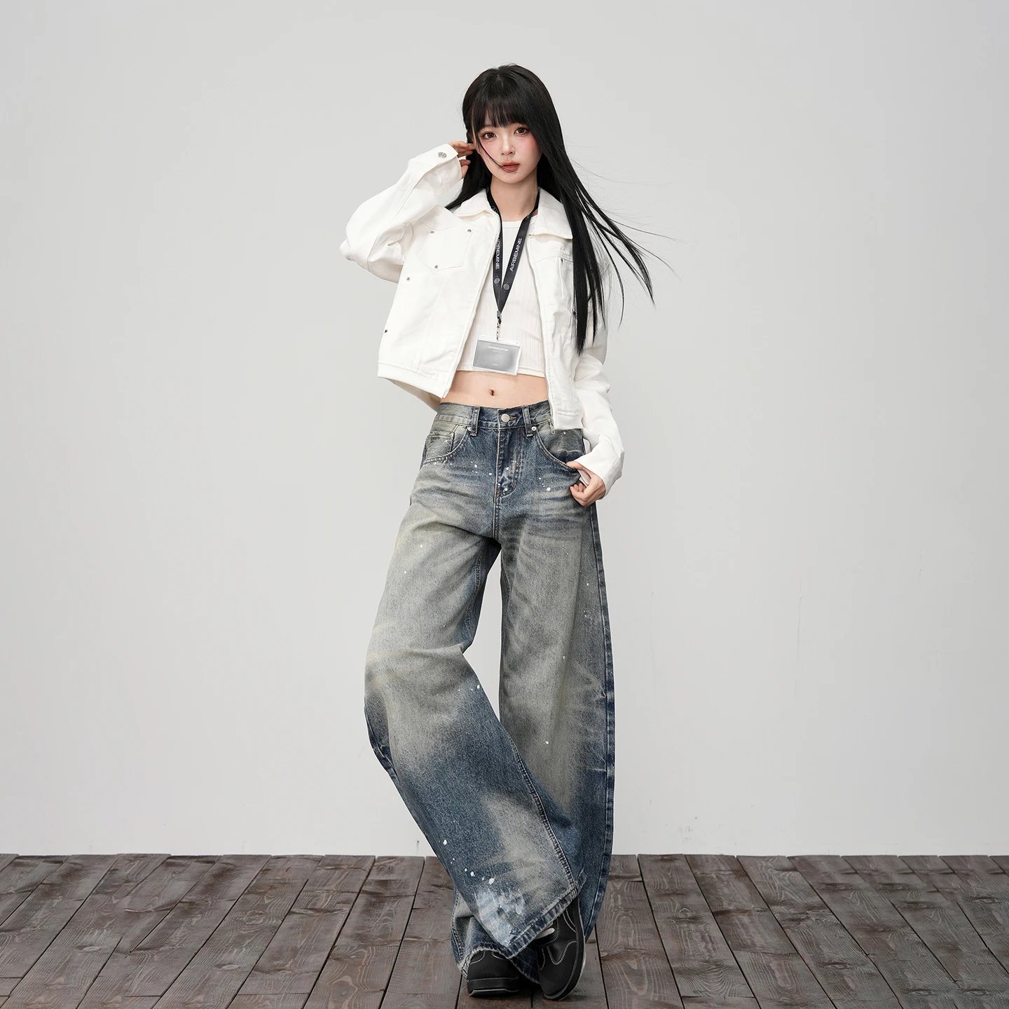 

Streetwear Multi-Pocket Cargo Denim Pants - American Retro Loose Straight Wide Leg Jeans