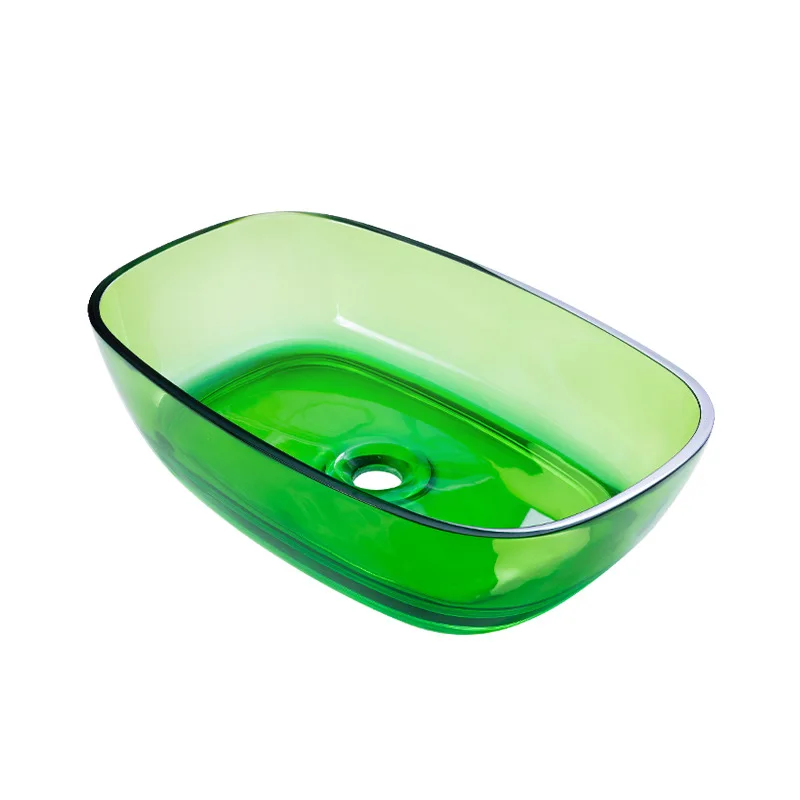 

Bathroom Rectangular Above Counter Top Resin Basin Colourful Vessel Sink 9077