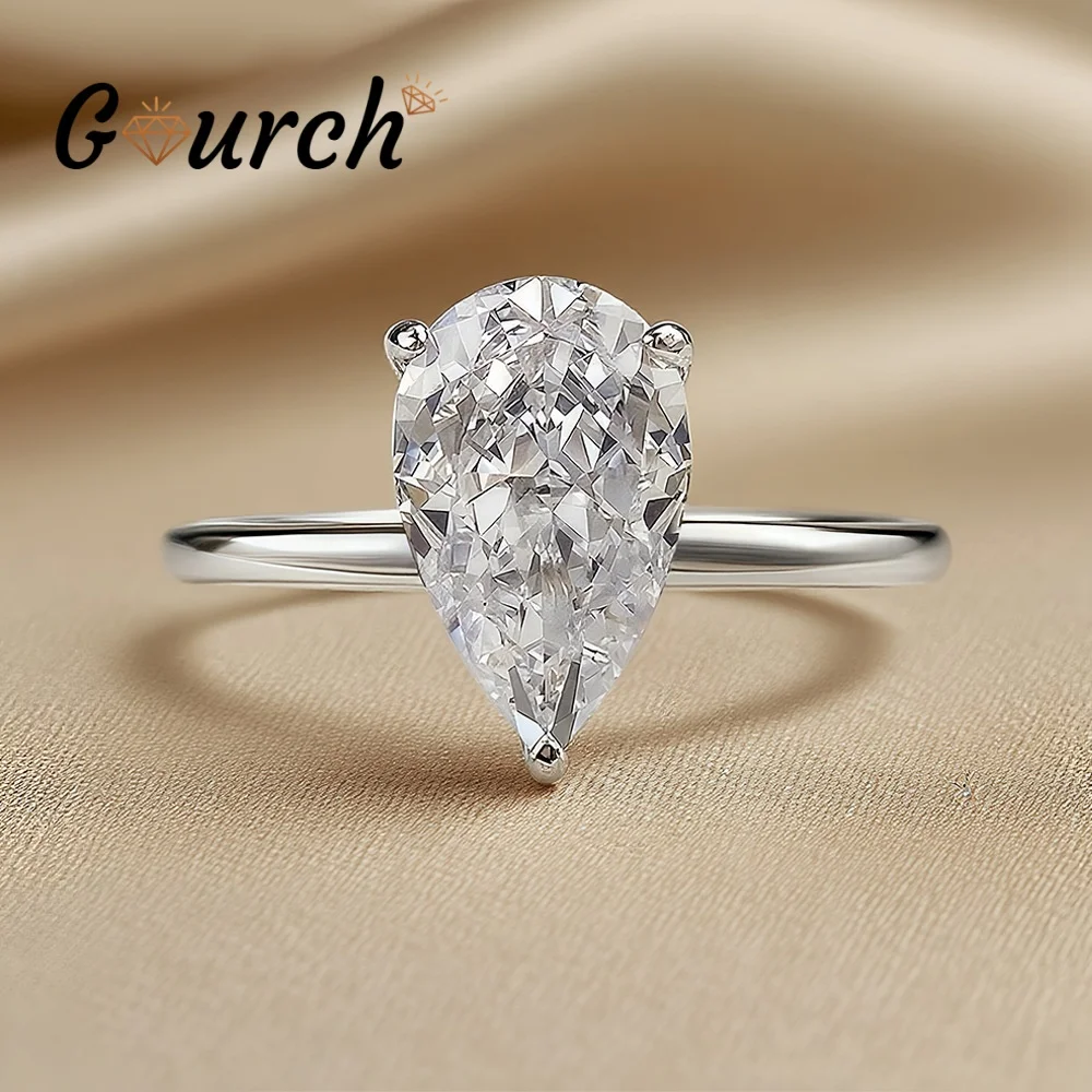 

Gourch D VVS1 Pear Cut Moissanite Ring for Women GRA Certified Lab Diamond 100% S925 Silver Plated 18k Wedding Ring Jewelry