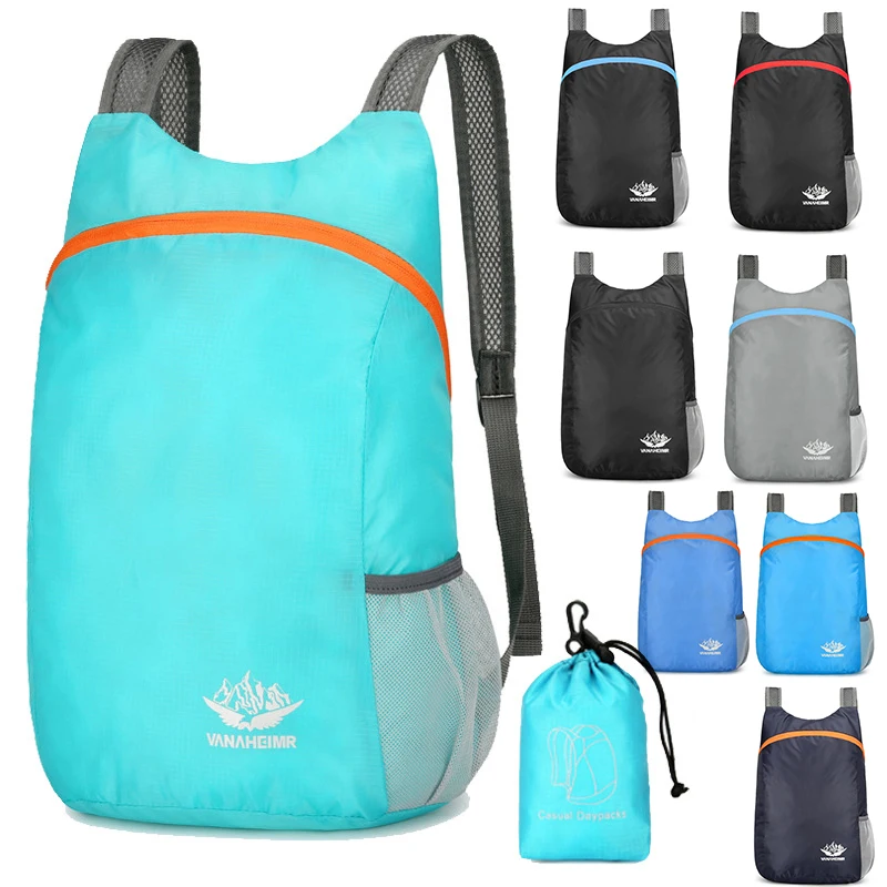حقيبة ظهر للمشي لمسافات طويلة بسعة كبيرة في الهواء الطلق خفيفة الوزن وقابلة للطي للسفر وحقيبة يومية مقاومة للماء وقابلة للطي للجنسين
