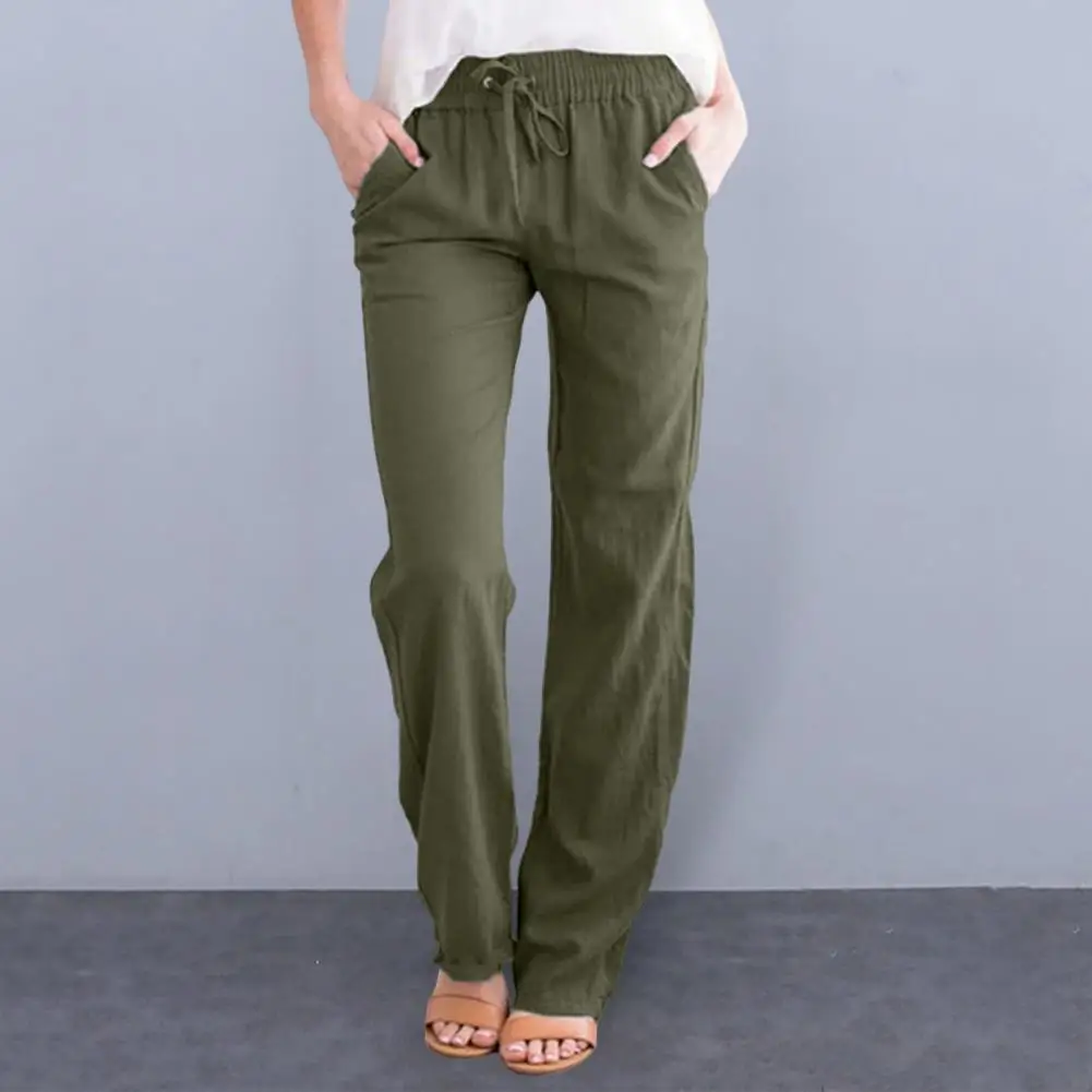 Pants with Double Pockets High-waisted Linen Pants for Women Stay Comfy Yoga Sweatpants with Pockets for Everyday Wear Elastic