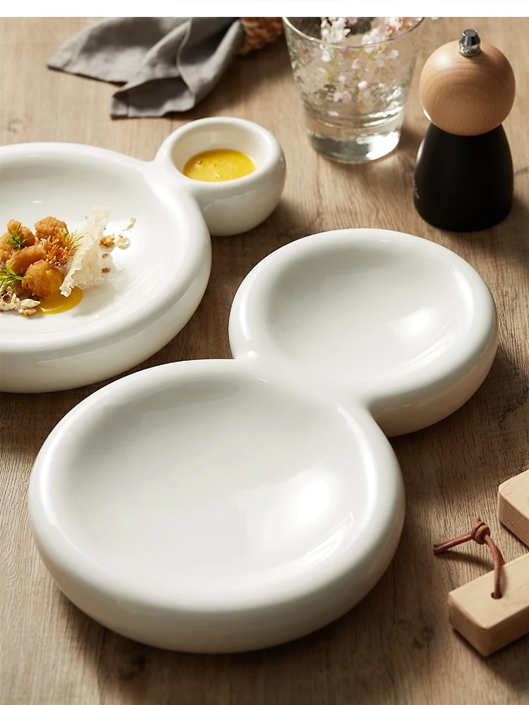 White special-shaped ceramic plate dish household two-grid shallow plates restaurant serving tableware