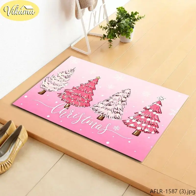 VIKAMA Sweet Pink Christmas Tree Doormat, Non-Slip Indoor/Outdoor Entryway Mat, Festive Decorative Rug, Home Decor