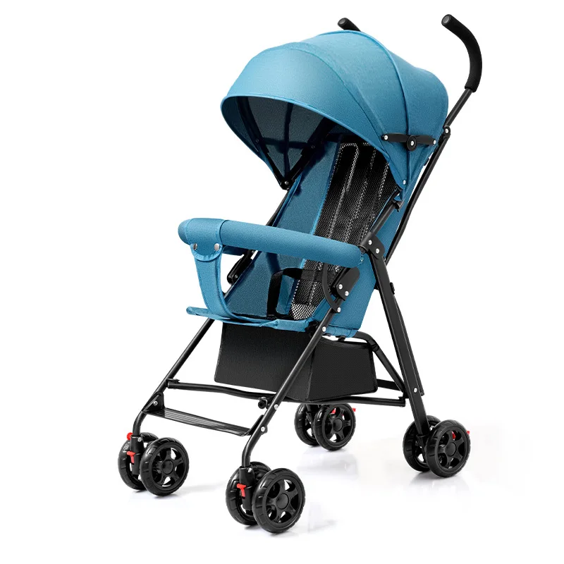 Baby Lightweight Stroller with 360° Universal Wheels Basket Foldable Infant Strolling Cart with Canopy Adjustable Backrest