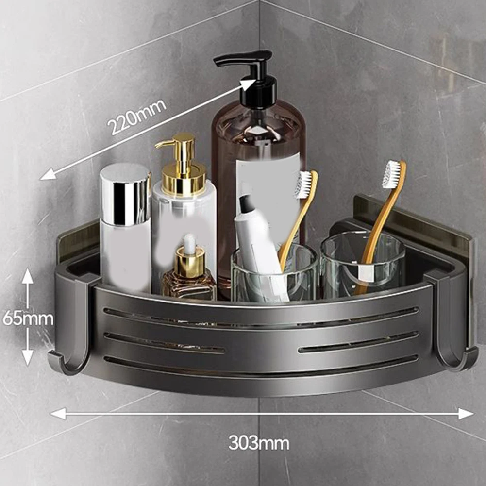 Aluminium Corner Shelf With Hooks Strong Suction Triangle Storage Rack For Bathroom Shower Kitchen Wall Organizer Space Saving