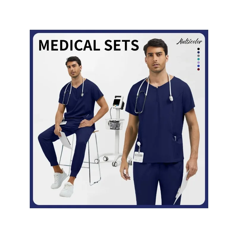 Cómoda ropa de trabajo veterinaria neutra de dos piezas para fregar en hospitales de mascotas, adecuada para bañeras de SPA y cuidado de mascotas