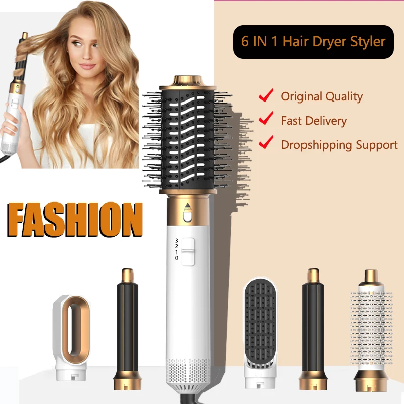 Professioneller 6-in-1-Haar-Luftstyler – voluminöse Föhnbürste zum Glätten und Locken, perfektes
