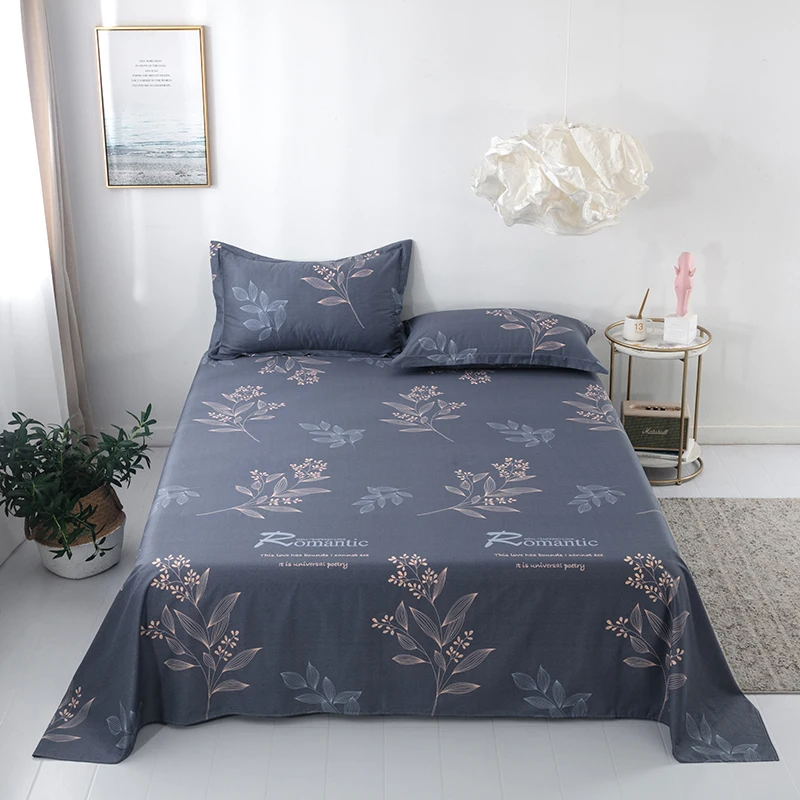 

1pc Flat Bed Sheet （Does not include pillowcase）Solid 100% Cotton print Bed Cover Single Double Queen King Size Bedspread