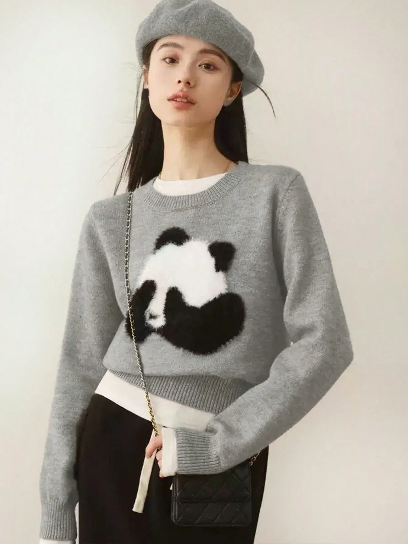 Korean Chic Stereo Panda Lady 2024 New Spring & Fall Small Fashionable Unique and Beautiful Top