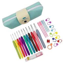 Crochet Hooks Set Yarn Knitting Needles with Case Ergonomic Handle 11 Sizes Colorful Crochet Hooks Kit for Mom Grandma Gifts