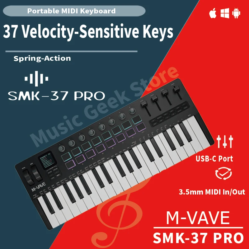 M-vave SMK-37 PRO 37-Key Portable MIDI Keyboard 16 RGB Pads 4 Faders 8 Encoders Built-in Legendary DX-7 FM Synth Engine