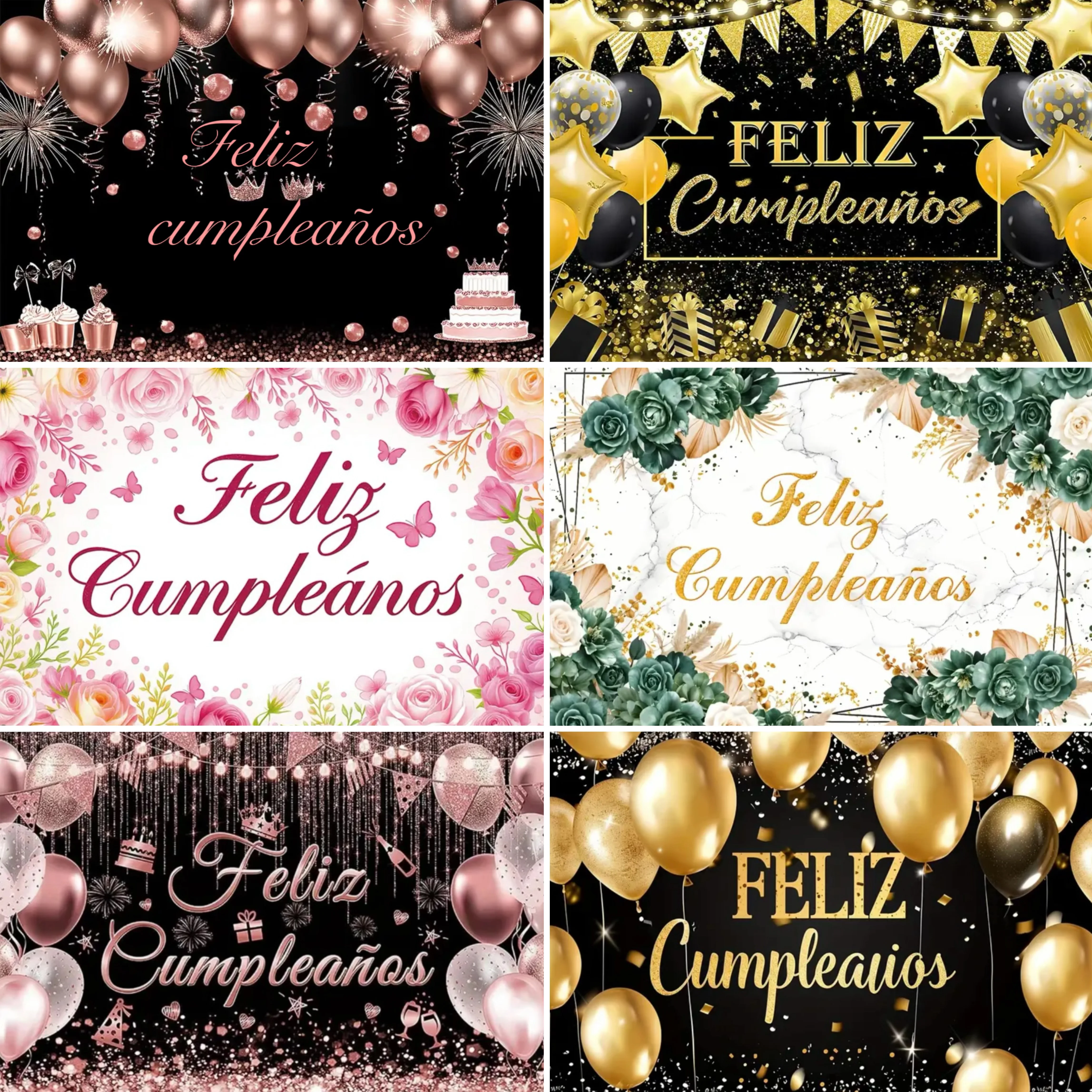 

Feliz cumpleaños Spanish Birthday Theme Flower Pink Gold Glitter Balloon Party Decor Spanish Baby Shower Adult Photo Background