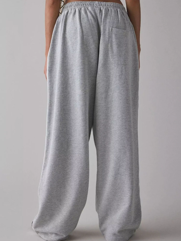 HOUZHOU Women Sports Pants Pink Y2k Baggy Letter Embroidery Gray Sweatpant Casual Wide Leg Trouser Basic Straight Striped Jogger