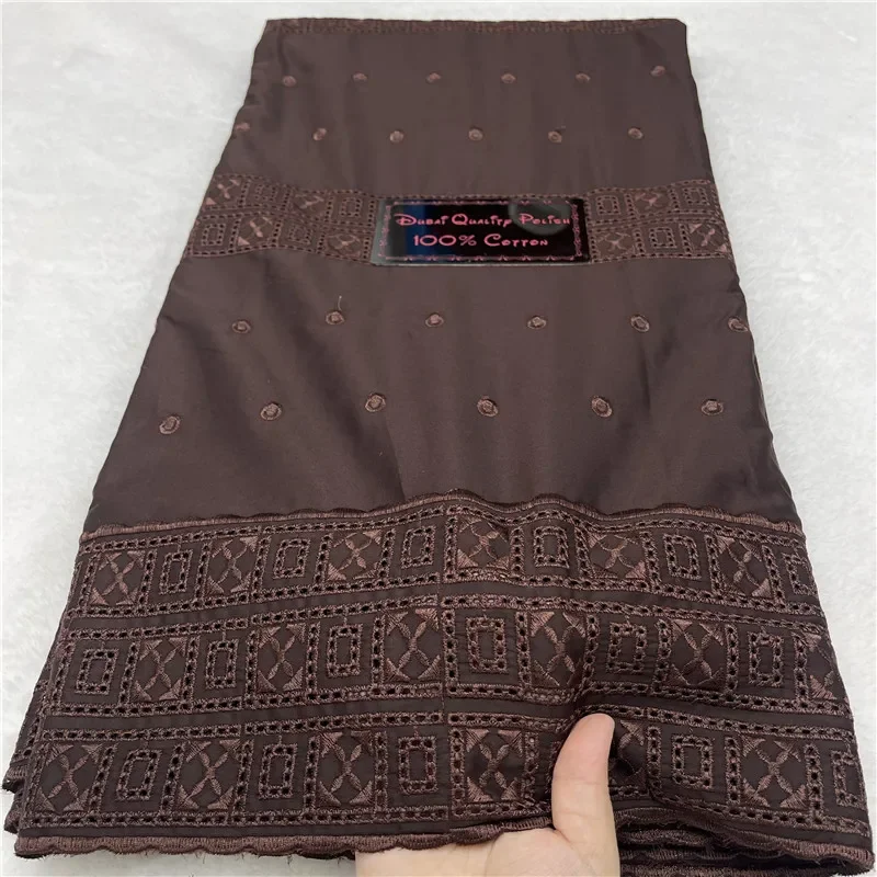 

5 Yards Nigerian 100% Cotton Polish Satin Embroidery Fabric High Quality Swiss Voile Lace Material For Men Dubai Style 12L291502