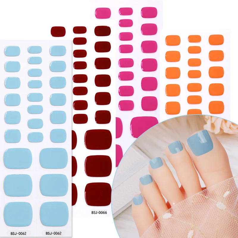 Pure Color Gel UV Semi Curing Phototherapy Toe Stickers 26Tips Korean Toe Foot Gel Nail Art Wraps Decorations