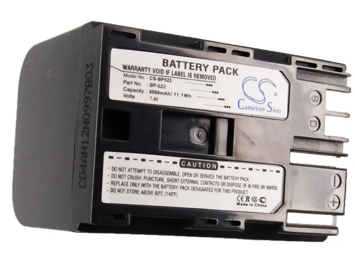 7.4V 3000mAh Camera Battery BP-522 for Canon DM-MV100X MV30 MV400 MV430 FV10 FV100 FV2 FV20 FV200 FV30 FV300 FV40 FV400 FV50