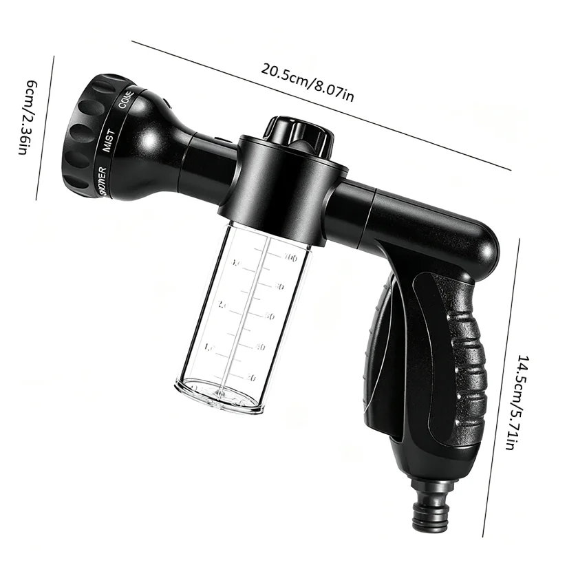 Tragbare Hochdruck-Autoreinigungsschaumkanone, Autowasch-Wasserkanone, Haustierdusche, Gartenschlauch-Sprüher mit Spenderflasche – Detail 12