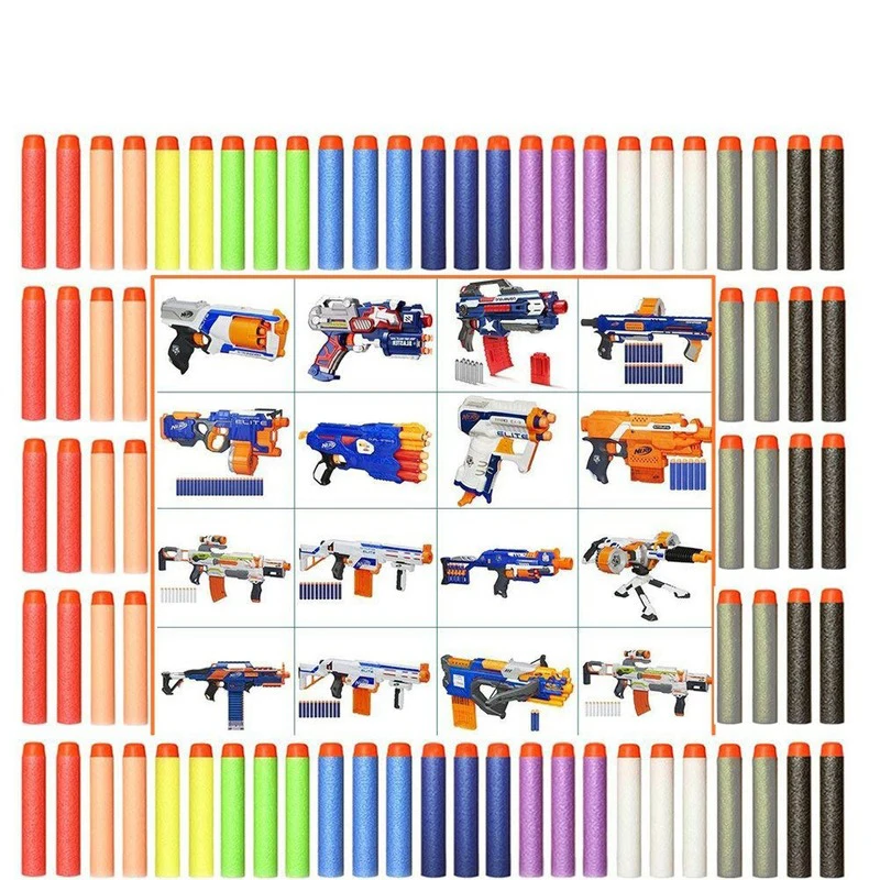 Bullets Toy Gun para crianças, dardos para Blasters da série Nerf, cabeça dura sólida, refil, presente de Natal, criança, 7,2 cm, 100pcs