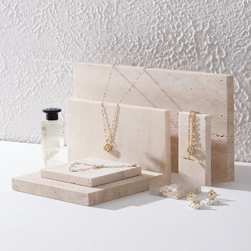 

Подставка для ювелирных изделий из желтого травертина, простая каменная подставка для украшений, для колье, колец, серег, из натурального камня