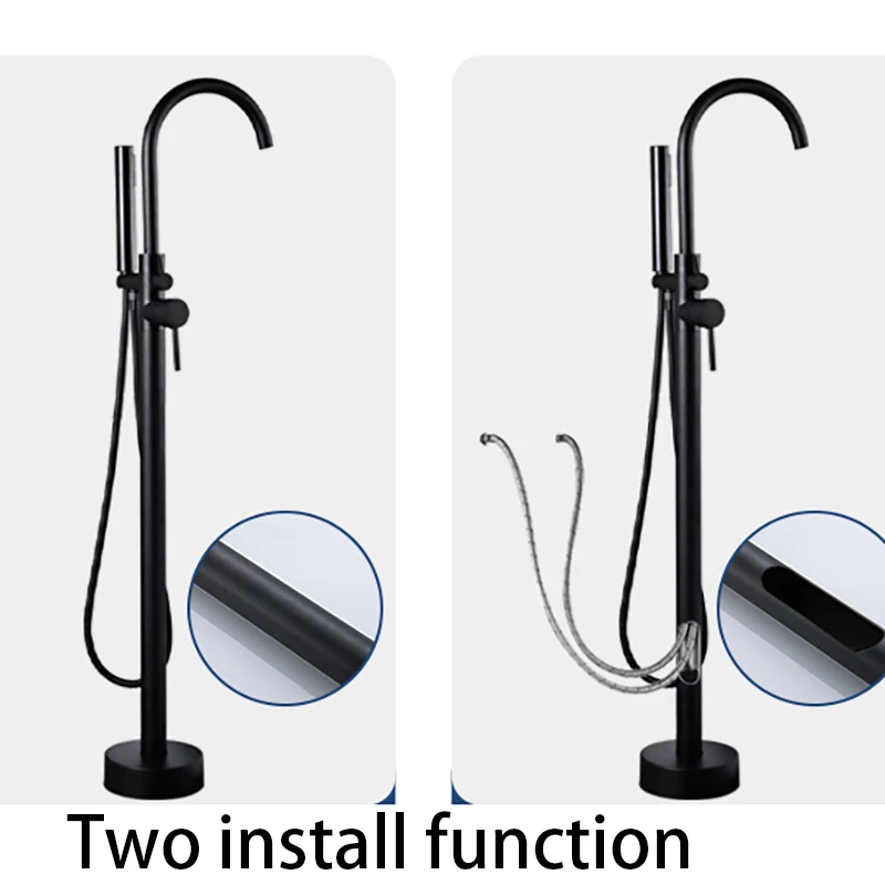 OUIO Matte Black Wall / Floor Mounted Bathtub Shower Faucet Dual Handle Freestanding Swivel Spout Faucet Clawfoot Bathtub Mixer