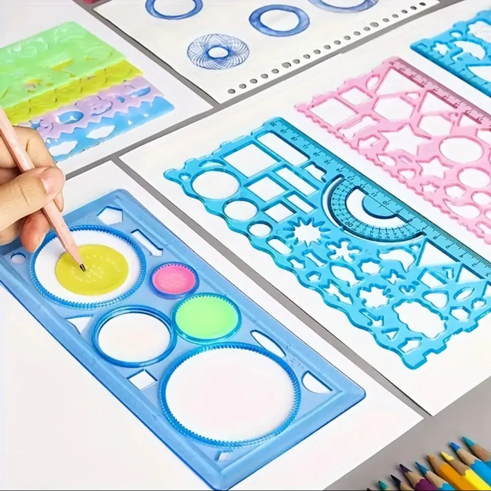 4/7 Stück multifunktionales Lineal, geometrische Spirale, Zeichnungsvorlage, Kunsthandwerk, Kindergeschenk, Lernspielzeug, vielseitiges Lineal
