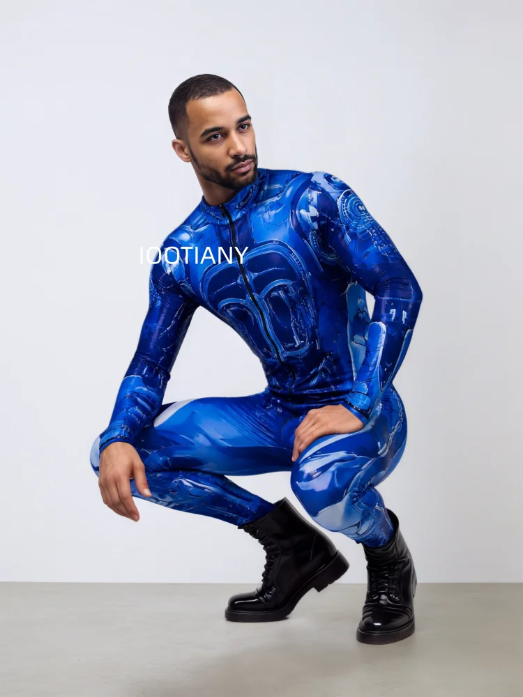 Herren Roboter-Skelett Mechanische Rüstung Bodysuit Hochhals Enger Jumpsuit Halloween Cosplay Futuristisches Party Bühnenkostüm Outfit – Detail 8