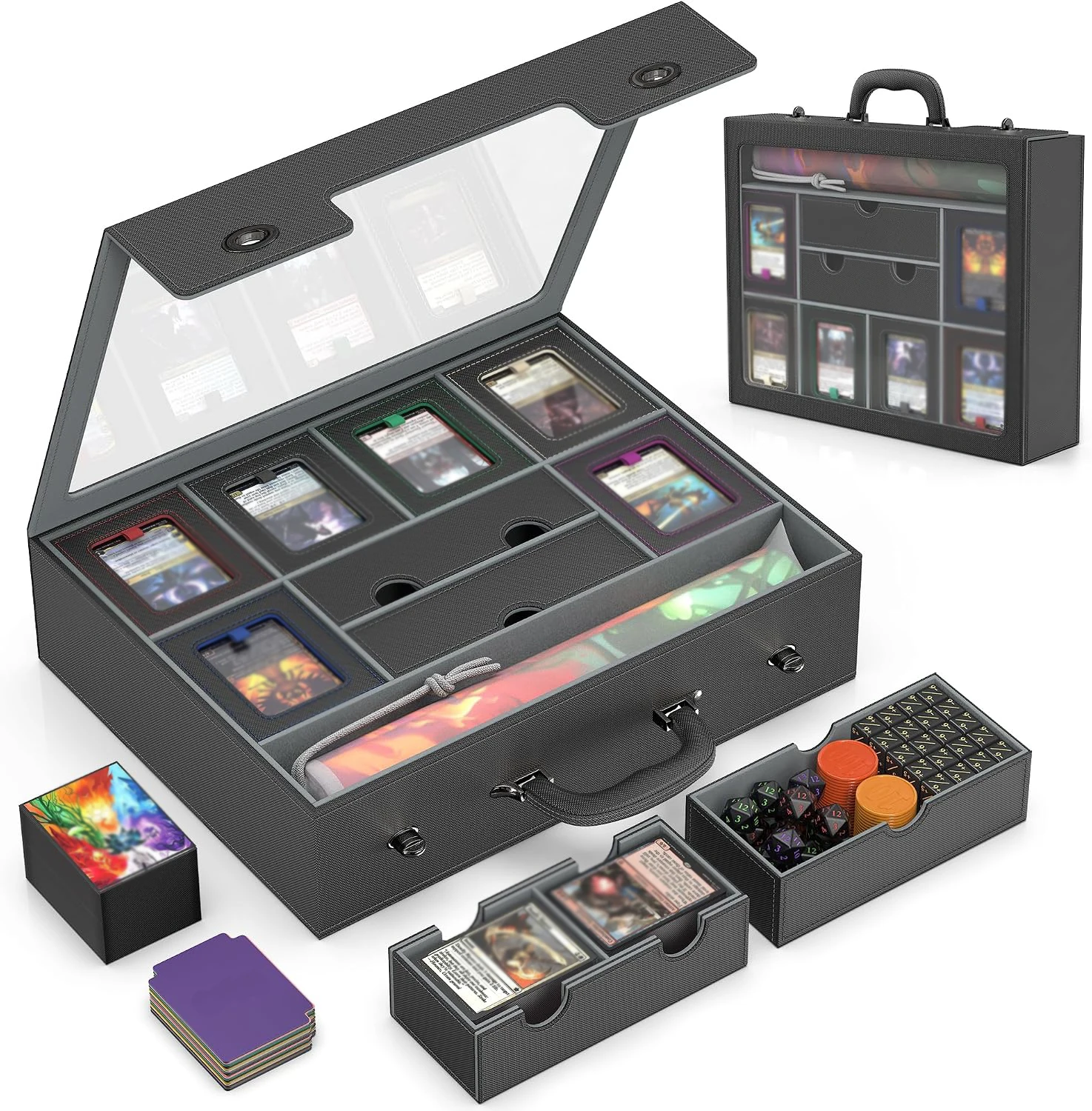 Caja de cartas Commander, caja modular 9 en 1 para guardar cartas de TCG, hecha de cuero sintético, compatible con MTG Sports TCG y otras cartas.