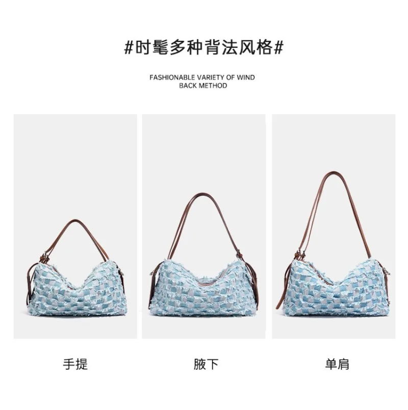 2025 verão denim axilas saco moda grande capacidade hobo bolsa de ombro design retro feminino versátil bolsa