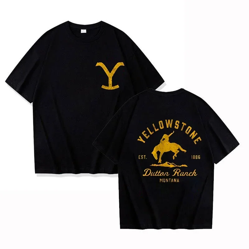 

Классическая модная рубашка с принтом Yellowstone Dutton Ranch для женщин и футболка на пуговицах, трикотажная куртка с короткими рукавами, топы