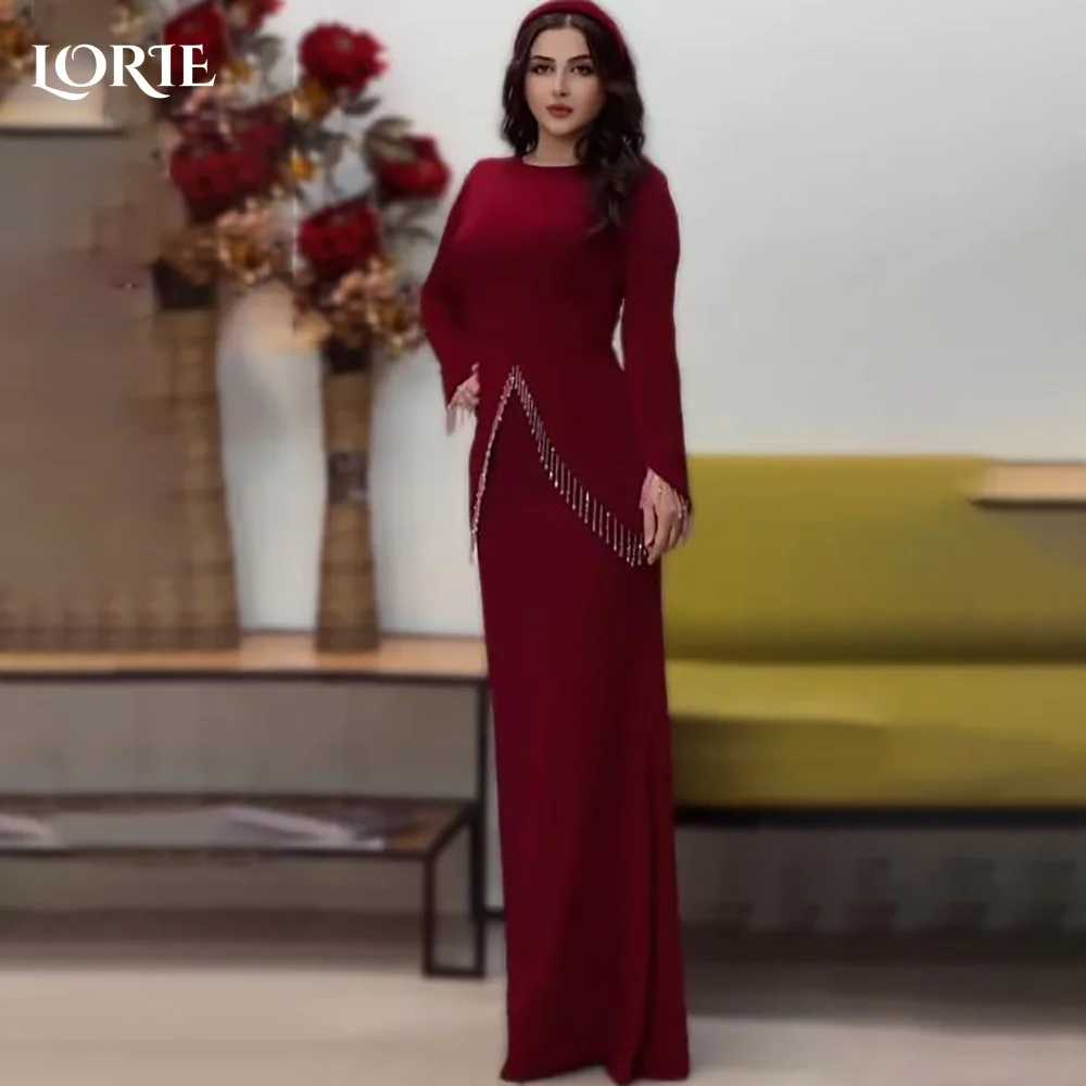 

LORIE Long Sleeve Saudi Mermaid Evening Dresses Bobycon High Collar Prom Dress Elegant Arabia Customized Dubai Party Gowns