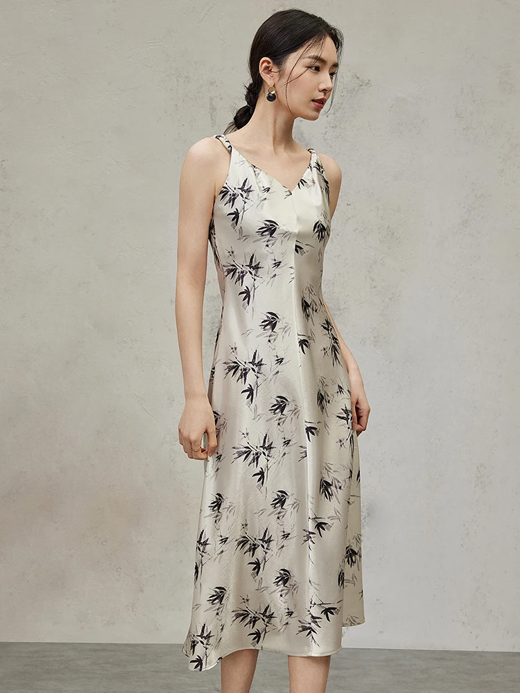 SENTUBILA Chinese Style V-neck Printed Camisole Dress 2024 Summer A-line Sleeveless Tank Midi Dresses Woman Clothes 142L54940