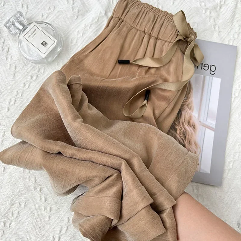 

Korean Fashion Wide Leg Pants Women Vintage High Waist Satin Silk Pants Woman Casual Loose Straight Trousers Y2k Joggers Women