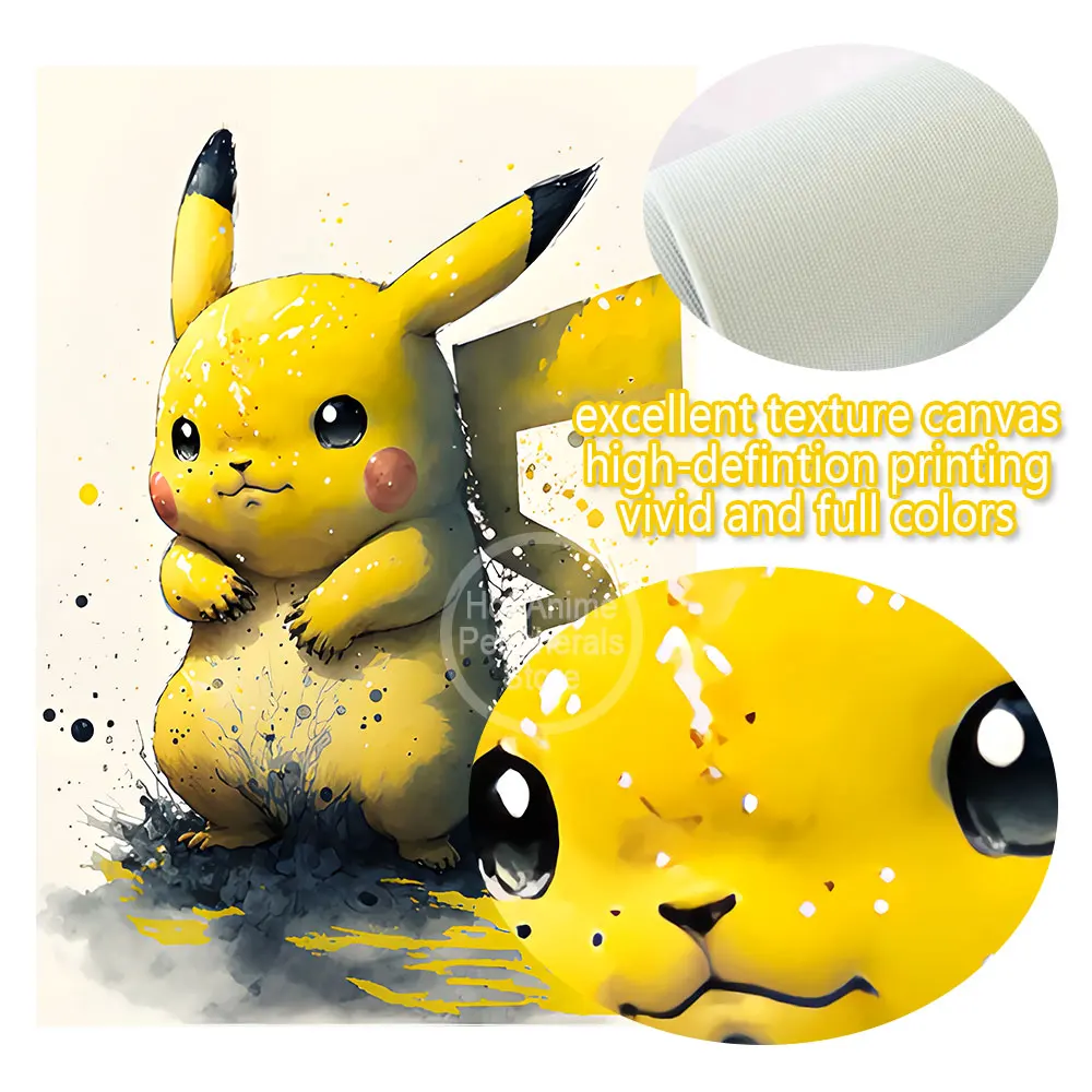 Anime Pokemon Peripherals Eevee Posters Pikachu Kawaii Picture Art Water Colours Canvas Painting for Kids Room Wall Decor Gifts