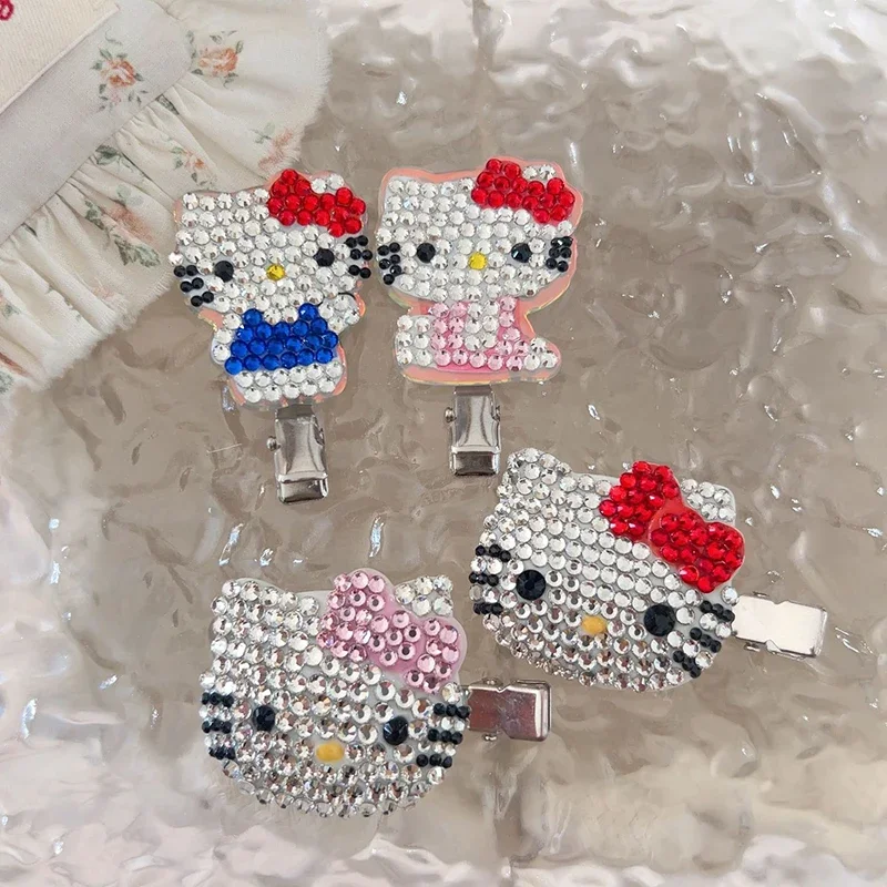 1 قطعة دبوس الشعر مرحبا كيتي الكرتون KT القط لامعة حجر الراين مقاطع الشعر Y2K الفتيات المشابك Hairgrip إكسسورات شعر الأطفال هدية