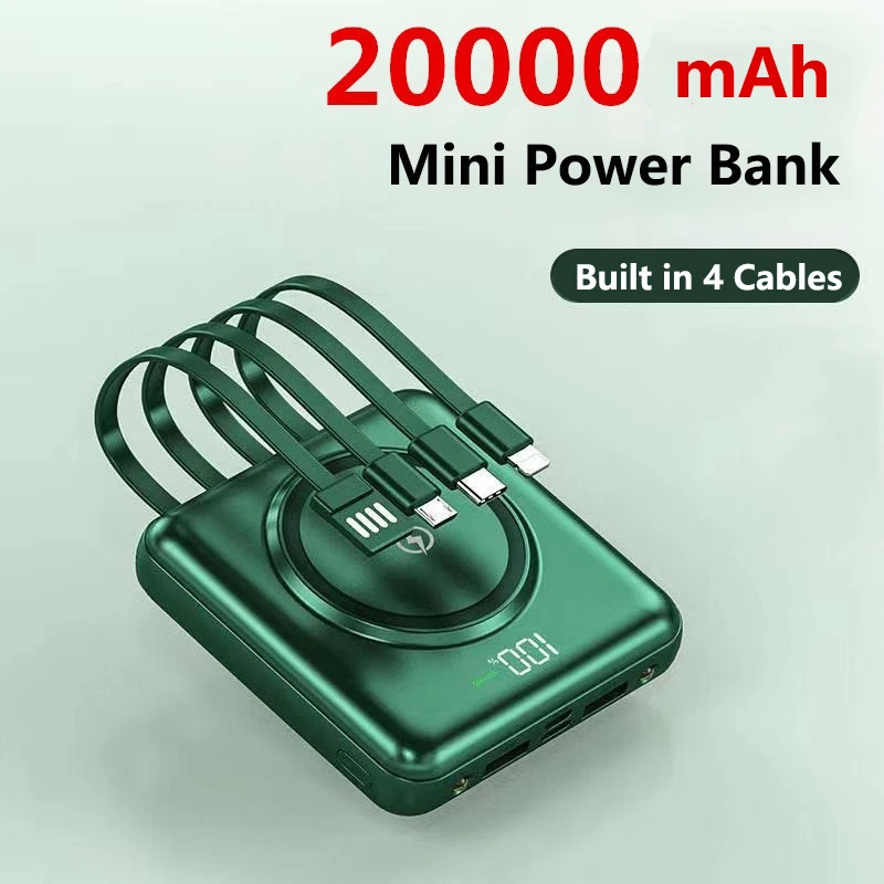 

Mini Power Bank 20000mAh Wireless Charger Powerbank Built in Cable Portable Charger for iPhone 16 X Samsung S25 Xiaomi Poverbank