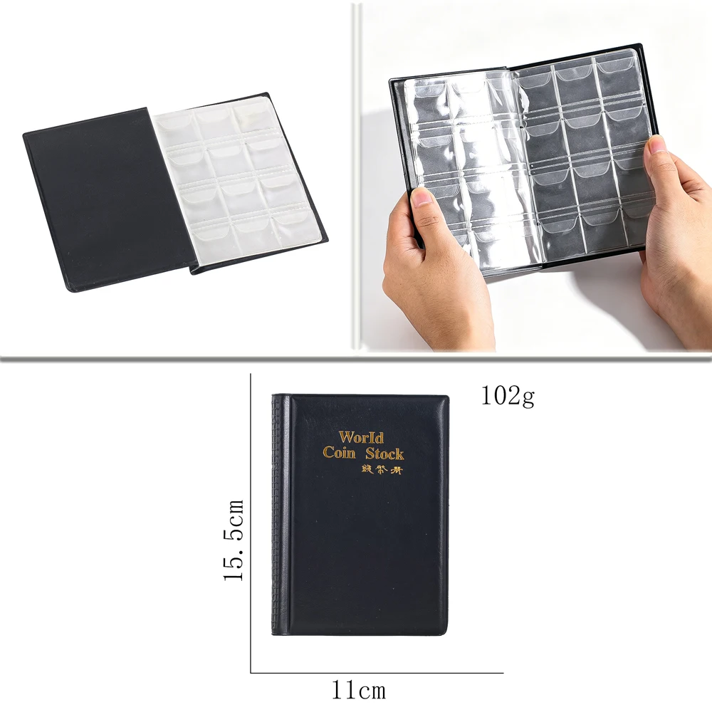 

Coin Collection Book Black Leather Cover Coin Storage Album for World Coins Medals Cards Gift for Collector Friend Hobby New