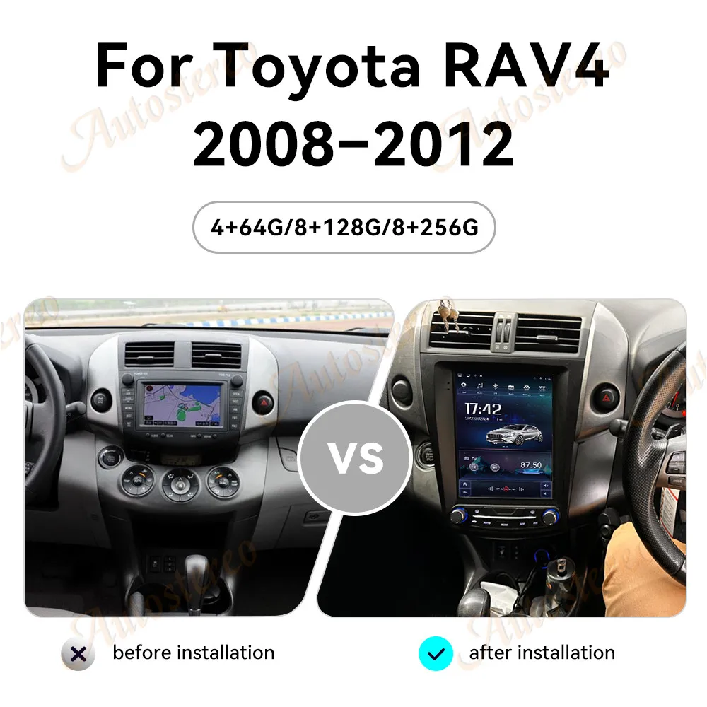 10.4 Inch Carplay Car Radio Media For Toyota RAV4 2008-2012 Android 14 Tape Recorder Car GPS Navigation Stereo Head Unit  Auto