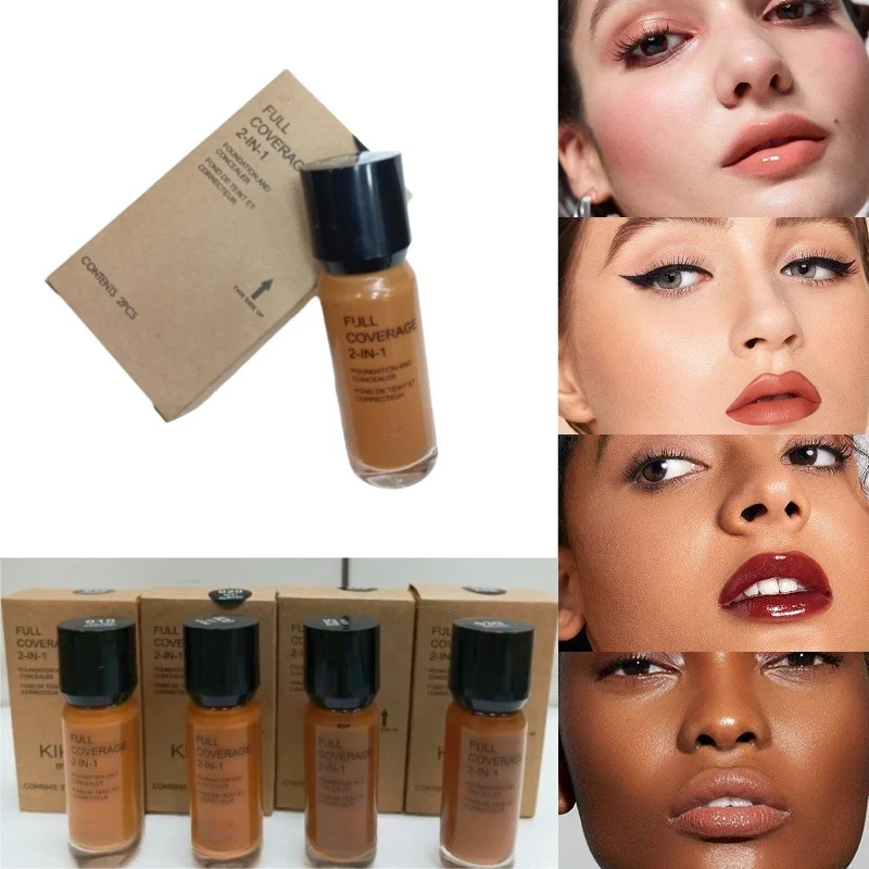 Volledige dekking 2-in-1 foundation en concealer Diepe vleeskleur Vloeibare foundation Glas Hydraterende concealer Vloeibare make-up