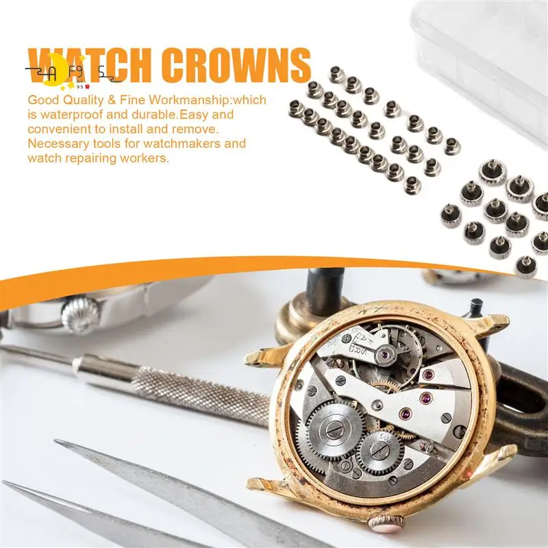 

AF95-40PCS Watch Crowns Watch Waterproof Replacement Assorted Repair Tools With Box