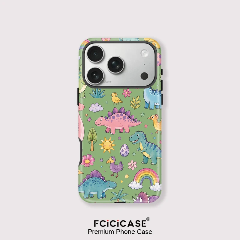 Fcicicase Matte Phone Case For iPhone 17 Air 16 Pro Max 15 14 Plus 13 12 Dinosaur Animals Pattern Magnetic For Magsafe Cover