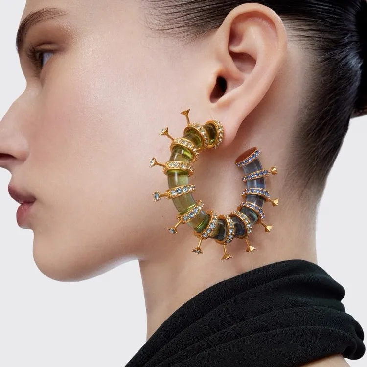 Luxury Female Crystal Zircon Earring Bracelet Personality Fashion Exaggerated Drop Earrings Women Advanced Jewelry