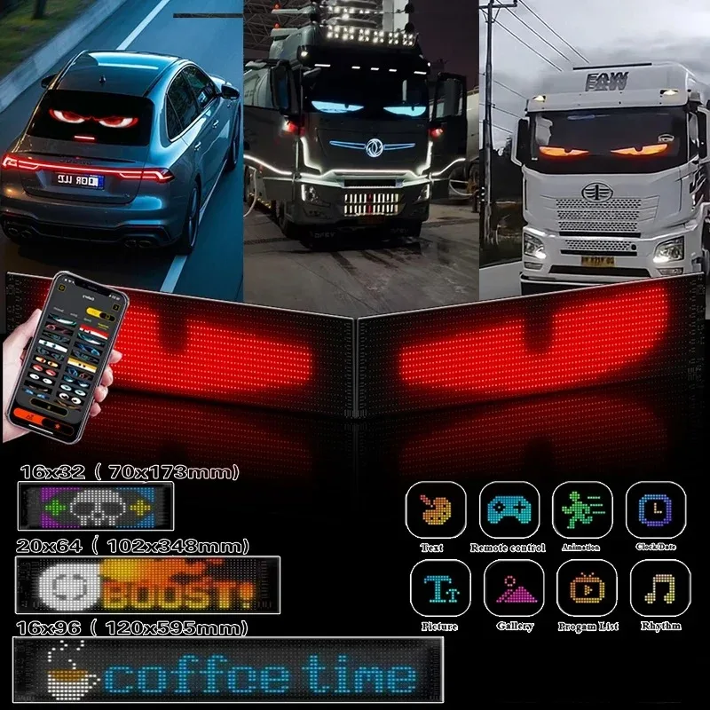 

2pcs Car Devil Eyes Smart USB LED Pixel Matrix Display Screen Panel Car Decor Advertising Sign DIY Text Image Animation Art Gift