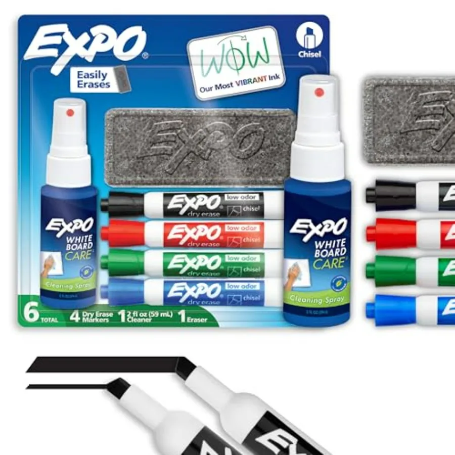 

Dry Erase Markers Kit, Chisel Tip, Assorted Colors, Eraser, Spray Cleaner, 6 Count - Whiteboard, Calendar, Office Essentials, S