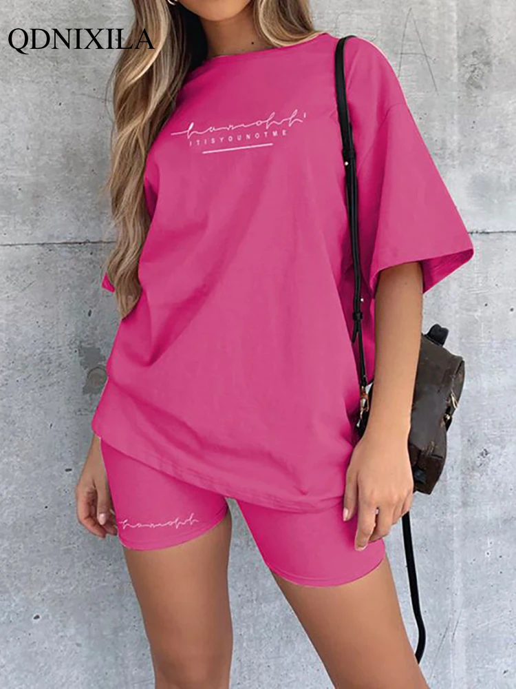 2023 Casual Summer Women\'s Tracksuit Sports Suit T-shirt Shorts 2 Piece Set Sweatshirt Print Women Shorts Set Sportswear outfits