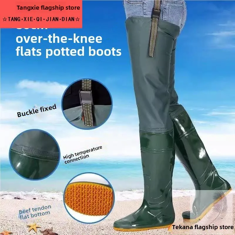 

Men's Rain Pants Boots Integrated Thickened Rubber Full Body Fishing Gear Outdoor Camping Travel Supplies over Knee