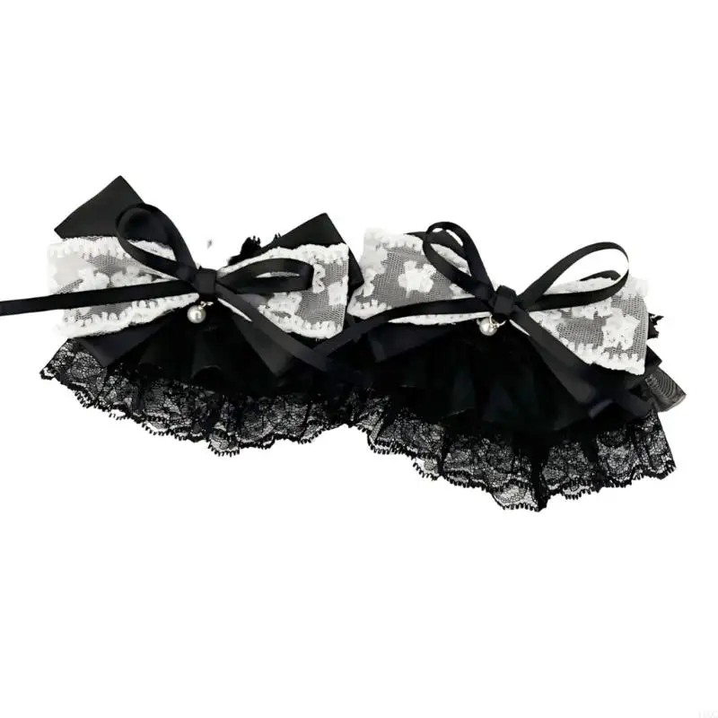 Stylish Fashion Wrist Sleeves With Delicate Faux Pearls Accents And Ruffled Lace Edges 9cm Length 